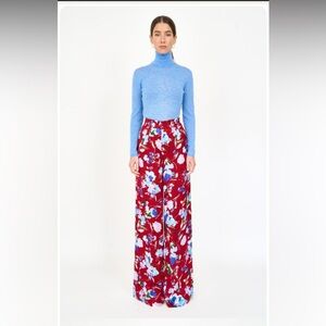 Christy Lynn ‘Jade’ Wine Multi Color Silk Wide Leg Elastic Waist Pant Size Small